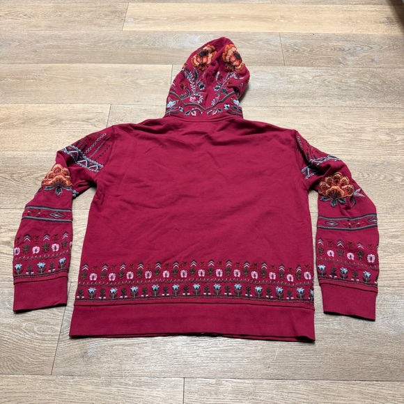 Driftwood Teddy Hoodie Floral Embroidered Full Zip Maroon NWOT Large Sweatshirt - Picture 11 of 11